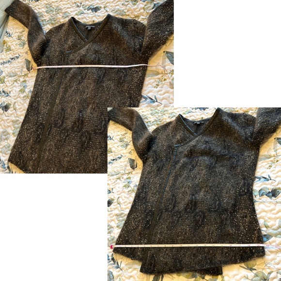 Eileen Fisher Mohair Blend Leather Trim Open Cardigan Paisley Design Size XS - Picture 15 of 17